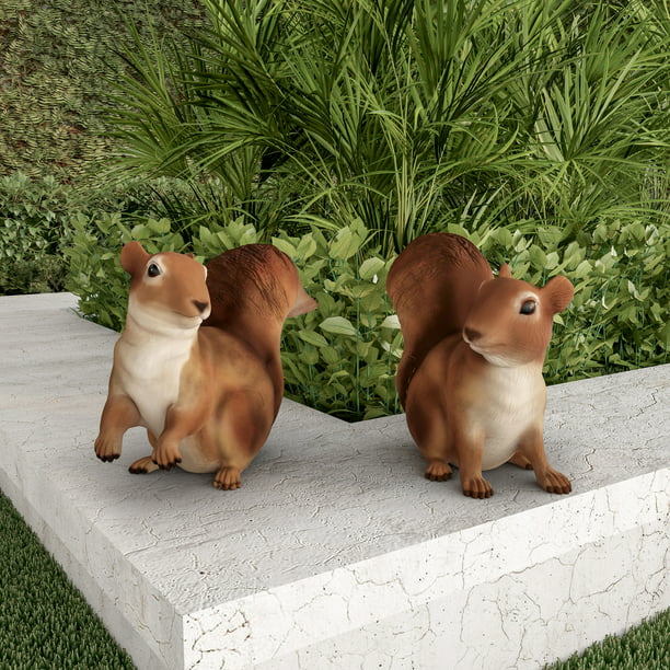 Set of 2 Best Dressed Woodland Squirrel Pair Garden Nature Sculpture